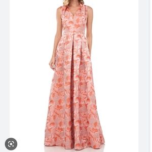 Evie Floral Stripe Jacquard Swan-Neck Ball Gown by Kay Unger